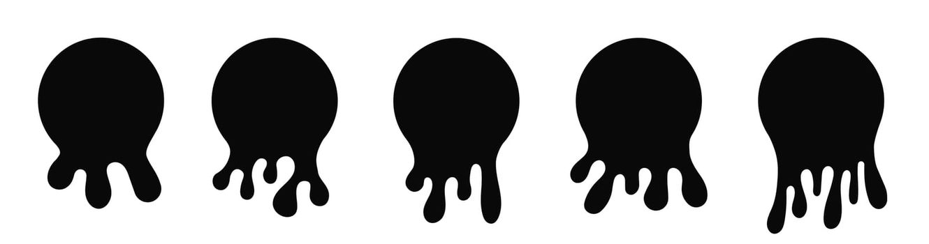Dripping paint icon set. Current liquid. Paint flows. Melted circle logo. Current paint, stains. Current inks. Vector illustration