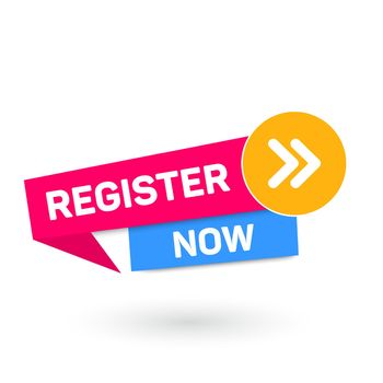 Register now labels with an arrow. Vector banner for registration in services, blogs, websites
