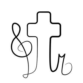 Cross and music note and treble clef in linear