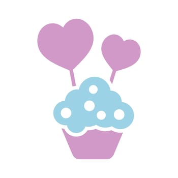 Cupcake with two hearts vector glyph icon