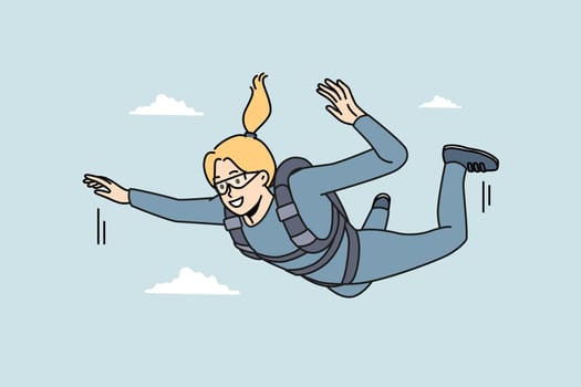 Overjoyed woman jump with parachute