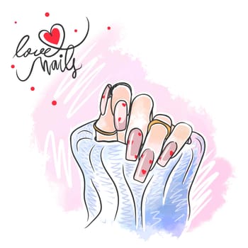 French french with hearts, nail design, love nails