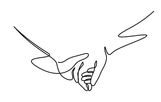 couple hands holding together one line drawing style