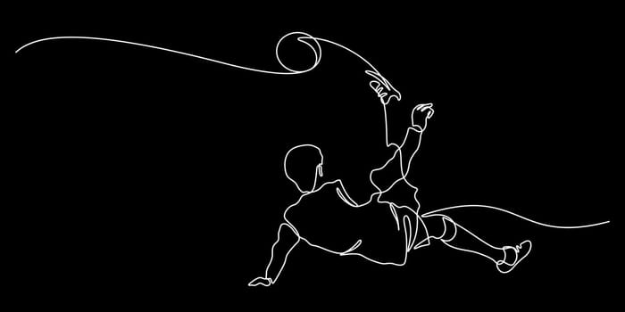 continuous line drawing of bicycle kick soccer player vector
