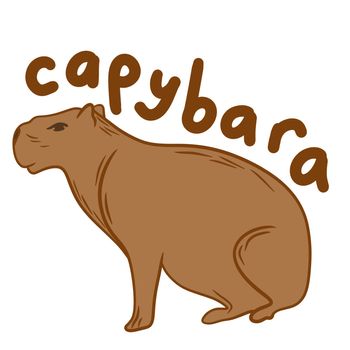 Hand drawn illustration of cute capybara animal in beige brown on white background. Wild wildlife nature, zoo zoology animal mascot, rodent silhouette furry species, simple minimalist line design.