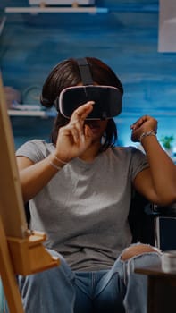 African american disabled artist with vr glasses technology