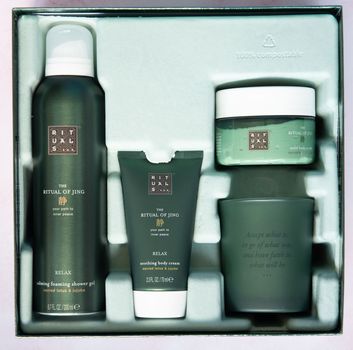 Cosmetic shower set, ritual of jing in the gift box, As, Belgium, may 31, 2022