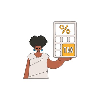 A well-dressed woman holds a calculator in her hand Tax payment theme.