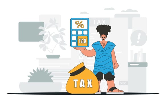 An elegant man with a percentage. Graphic illustration on the theme of tax payments.