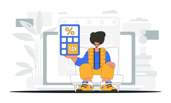 Graceful man with a percentage. Graphic illustration on the theme of tax payments.