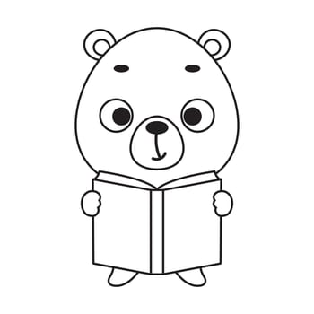 Coloring page cute little bear reads book. Coloring book for kids. Educational activity for preschool years kids and toddlers with cute animal. Vector stock illustration