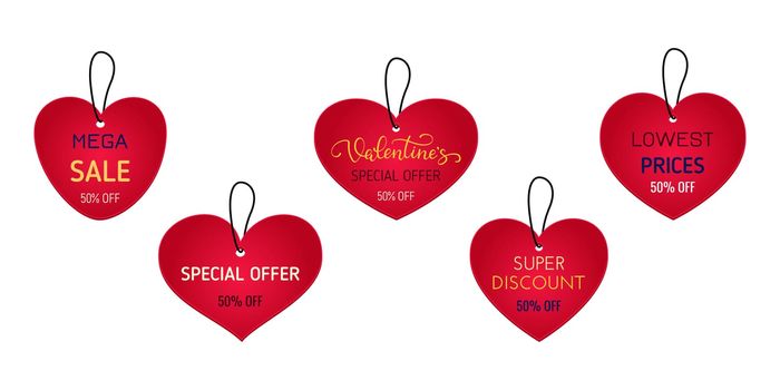 Valentine’s day shopping sale, discount labels, tags. Vector illustration of design for shop, store, posters, flyers, banners, web design.