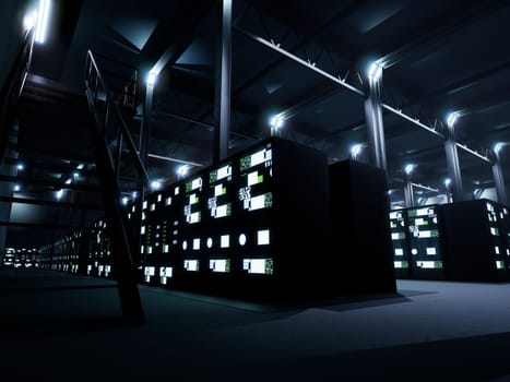 Modern high tech database supercomputer clean room