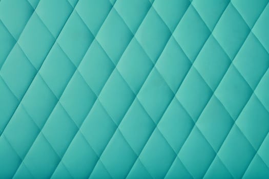 Background texture of teal blue leather soft tufted furniture or wall panel upholstery with deep diamond pattern, close up
