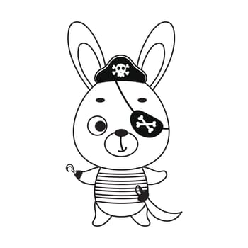 Coloring page cute little pirate hare with hook and blindfold. Coloring book for kids. Educational activity for preschool years kids and toddlers with cute animal. Vector stock illustration
