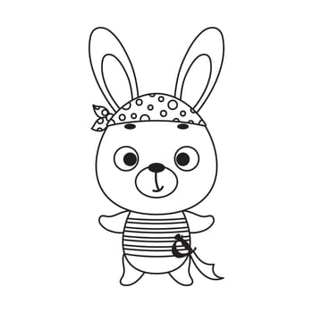 Coloring page cute little pirate hare. Coloring book for kids. Educational activity for preschool years kids and toddlers with cute animal. Vector stock illustration