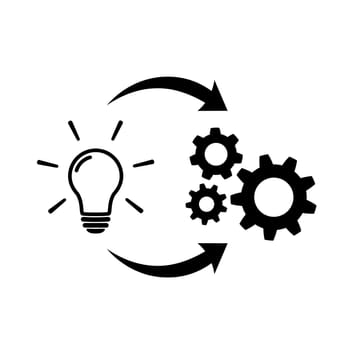 Light bulb with gear and circulating arrows icon