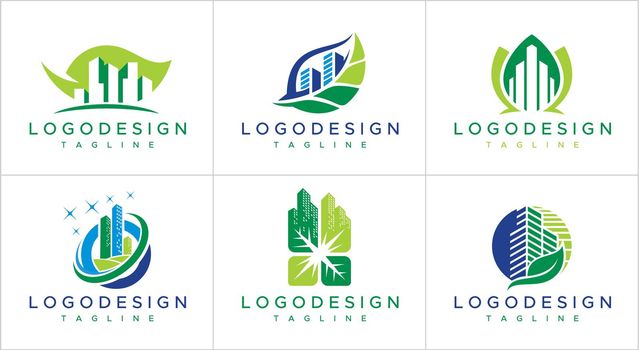 Set of eco building logo design graphic. Nature building logo design template collection.