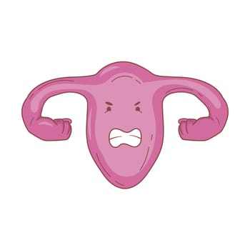Angry cartoon uterus with fists instead of ovaries