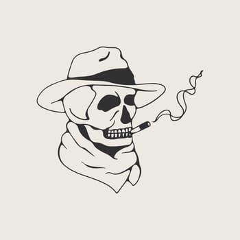 The skull in the hat smokes.
