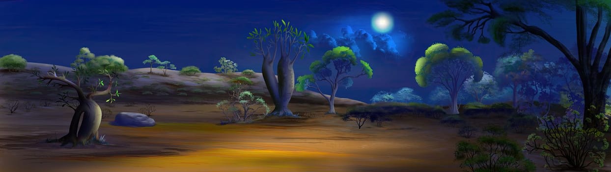 African landscape at night illustration