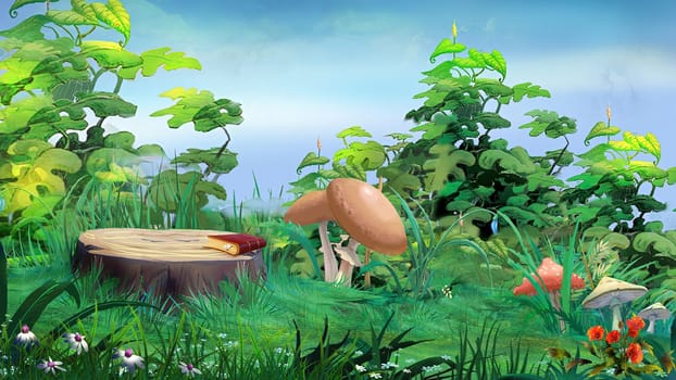 Mushrooms near the tree Stump illustration