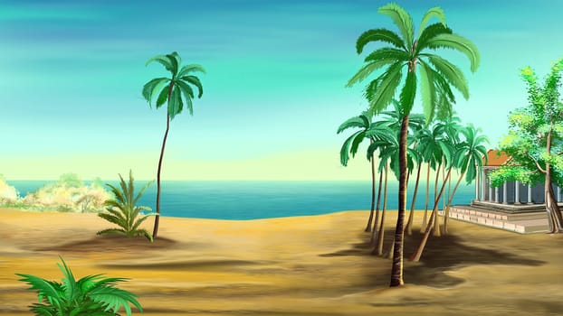Palm trees on the shore of the Sea illustration