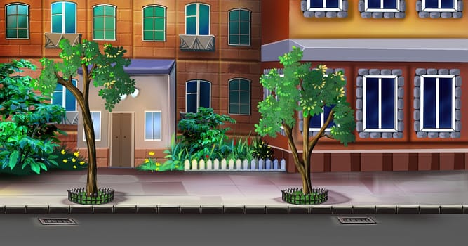 Street of small town illustration