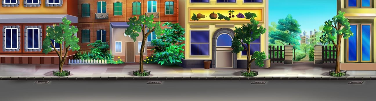 Street of small town illustration