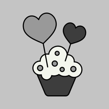 Cupcake with two hearts vector glyph icon