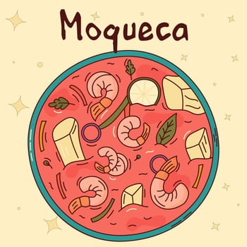 Brazilian traditional food. Moqueca. Vector illustration in hand drawn style