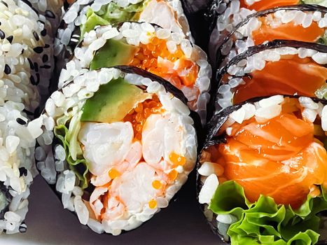 Food and diet, japanese sushi in a restaurant, asian cuisine as meal for lunch or dinner, tasty recipe