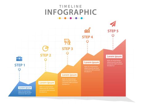 Infographic template for business. 5 Steps Modern Timeline diagram with graphs, presentation vector infographic.