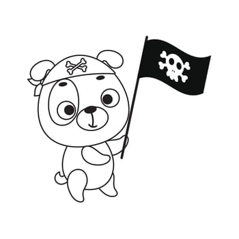 Coloring page cute little dog with pirate flag. Coloring book for kids. Edudogional activity for preschool years kids and toddlers with cute animal. Vector stock illustration