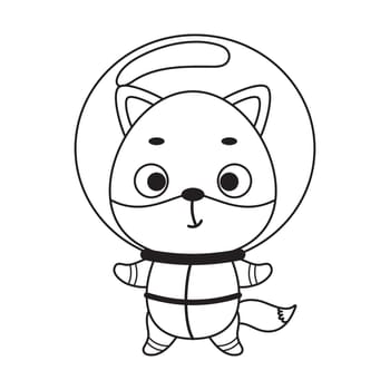 Coloring page cute little spaceman fox. Coloring book for kids. Educational activity for preschool years kids and toddlers with cute animal. Vector stock illustration