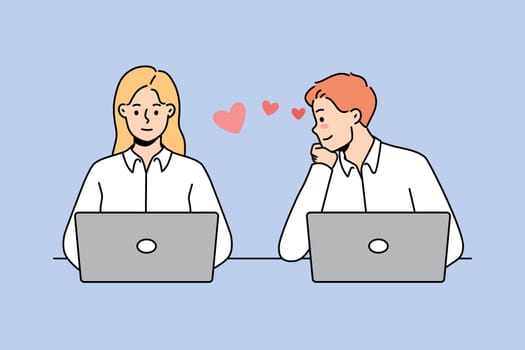 Man in love look at female colleague