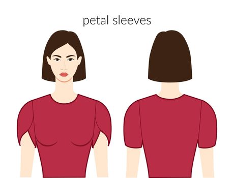 Petal sleeves short clothes, lapped, Tulip - lady in dresses, tops, shirts technical fashion illustration with fitted