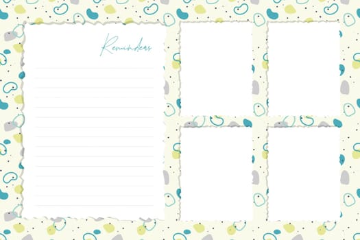 Empty reminder template for notes and to-do list, burget planner, on abstract pattern background.