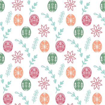 Print with eggs, grass and flowers for textile, paper, fabric, packaging and design