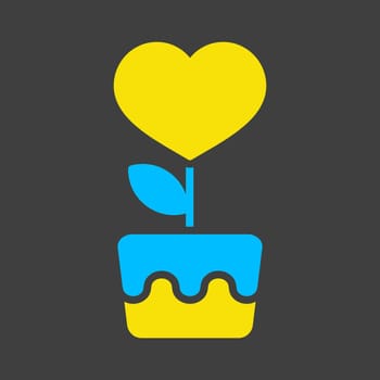 Heart flower in pot vector glyph icon