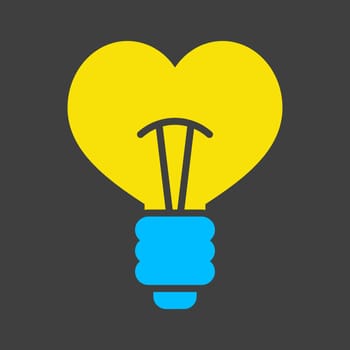 Heart shape in light bulb vector icon isolated