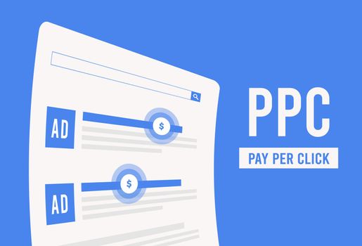 Pay per Click advertising illustration concept. PPC advertisers only pay for clicks on their online ads, including banners and context ads. Digital marketing campaign with pay per click advertising