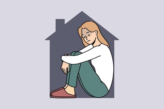 Unhappy woman isolated in house