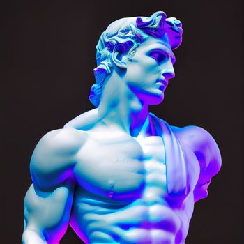 Statue neon. Gypsum statue with ancient greek sculpture . Webpunk, vaporwave, syntwave. Generative Ai
