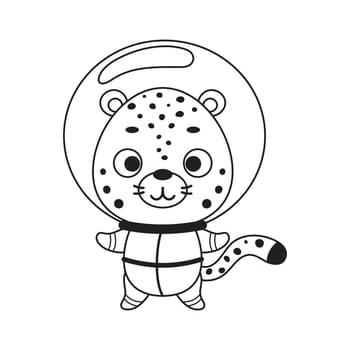 Coloring page cute little spaceman cheetah. Coloring book for kids. Educational activity for preschool years kids and toddlers with cute animal. Vector stock illustration