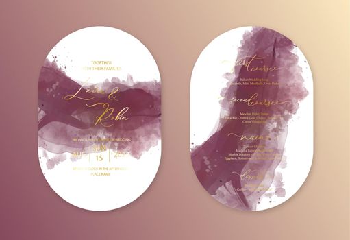 Luxury double arch wedding invitation card background with watercolor waves, marble or fluid art in alcohol ink style.