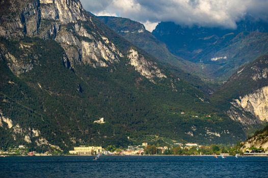 The promenade on Lake Garda and the Alps.Italy.Tuscany