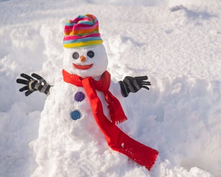 Snowman with rainbow hat. LGBT community. Winter fun.