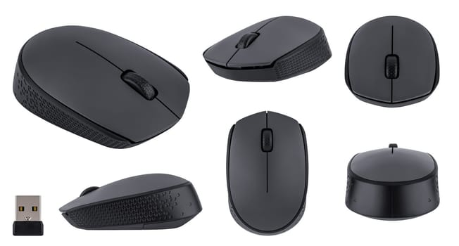 Wireless optical mouse for computer, white background in isolation