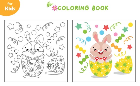 Coloring book for children. Easter bunny jumped out of the egg. Activity book